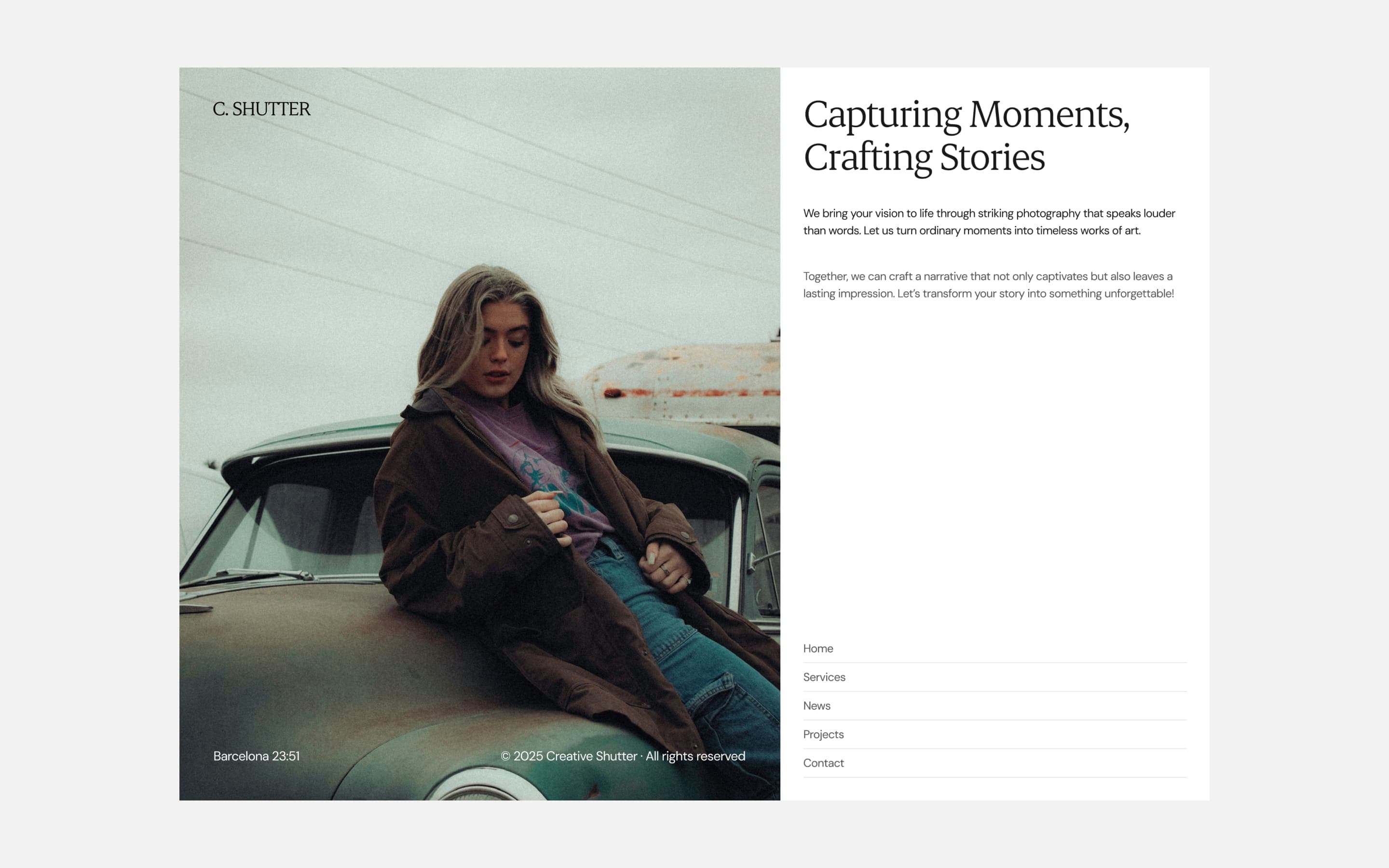 Creative Shutter template, main screen
