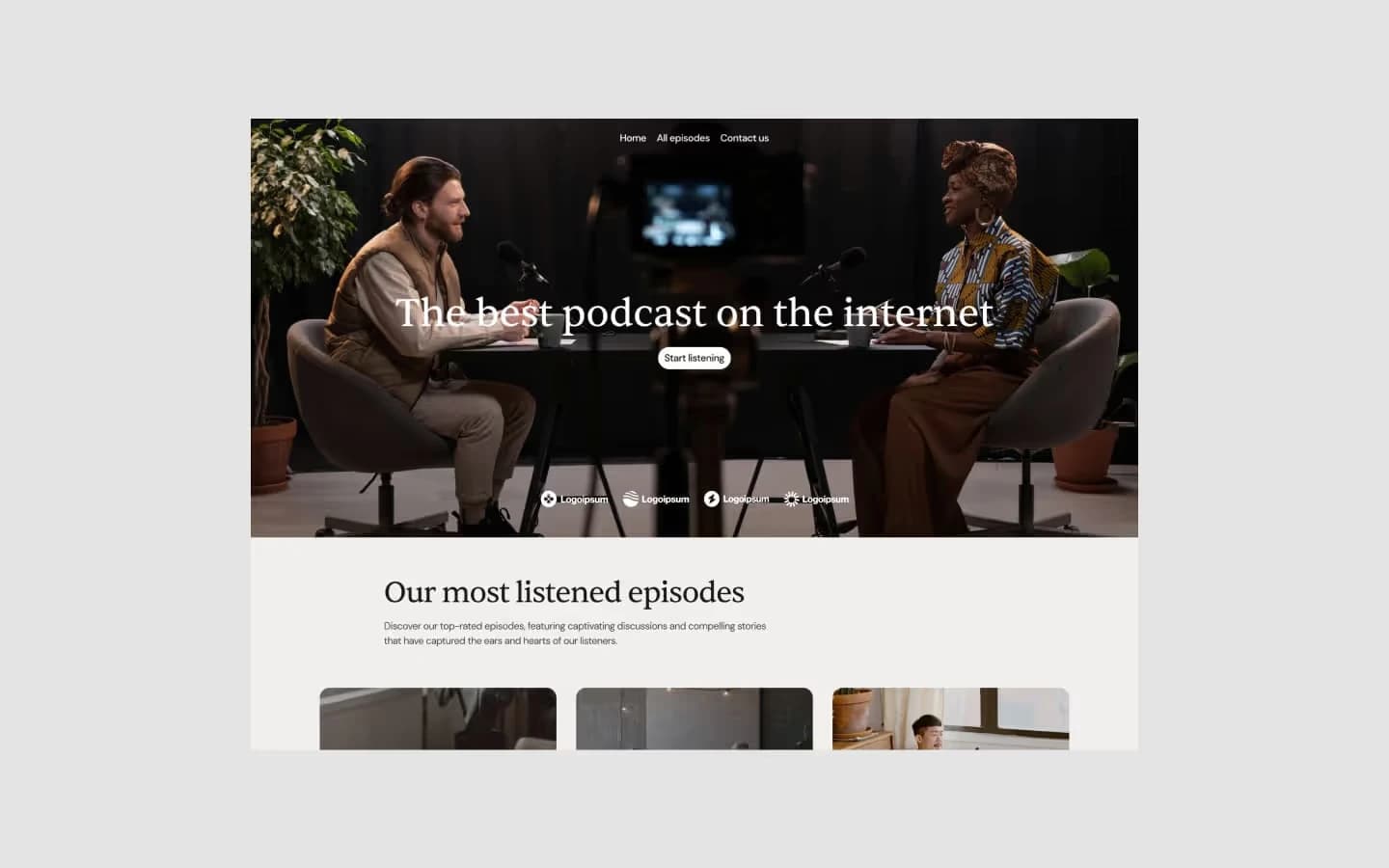 Podcast Hub template, screen 2