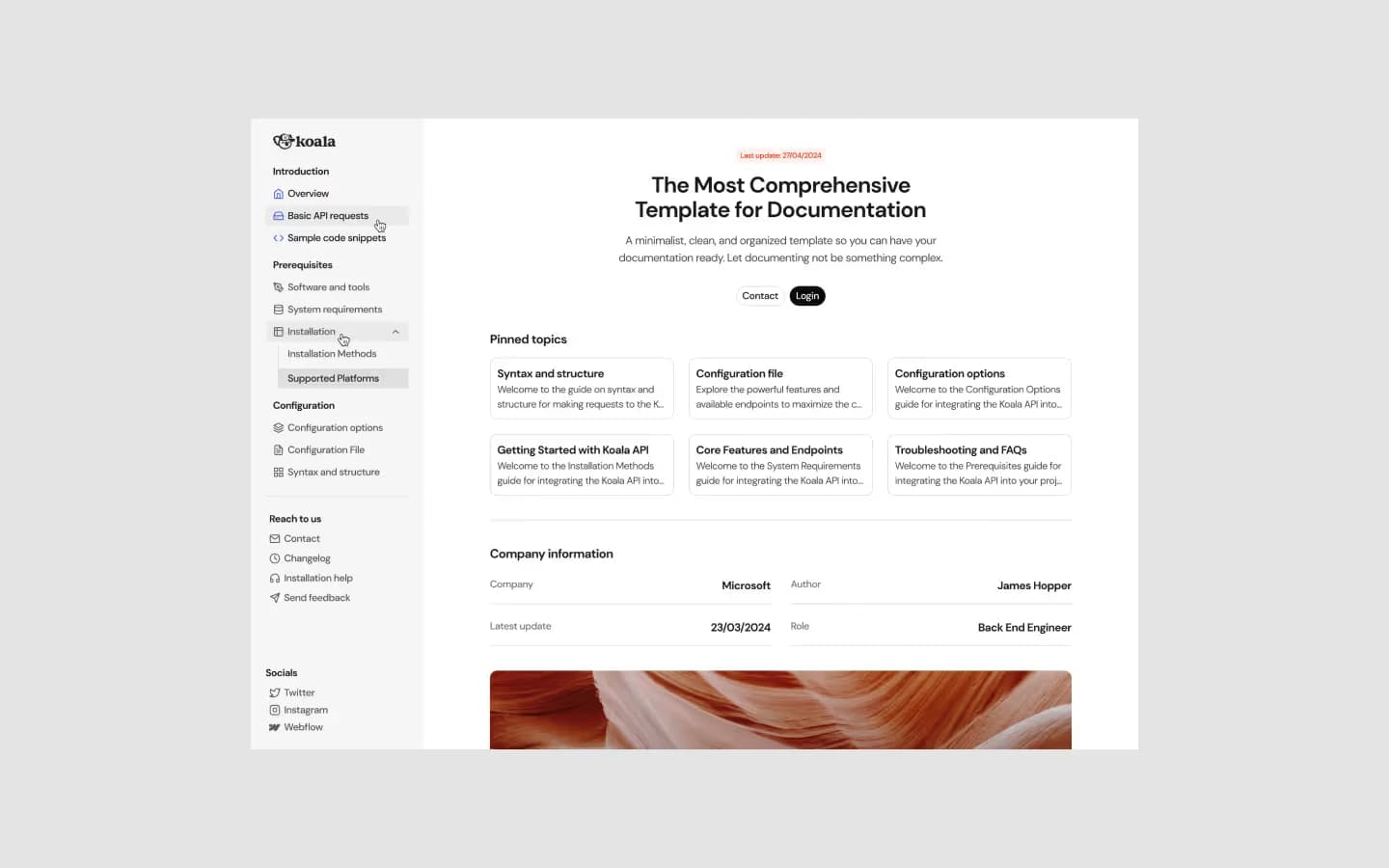 Calaix template, screen 2
