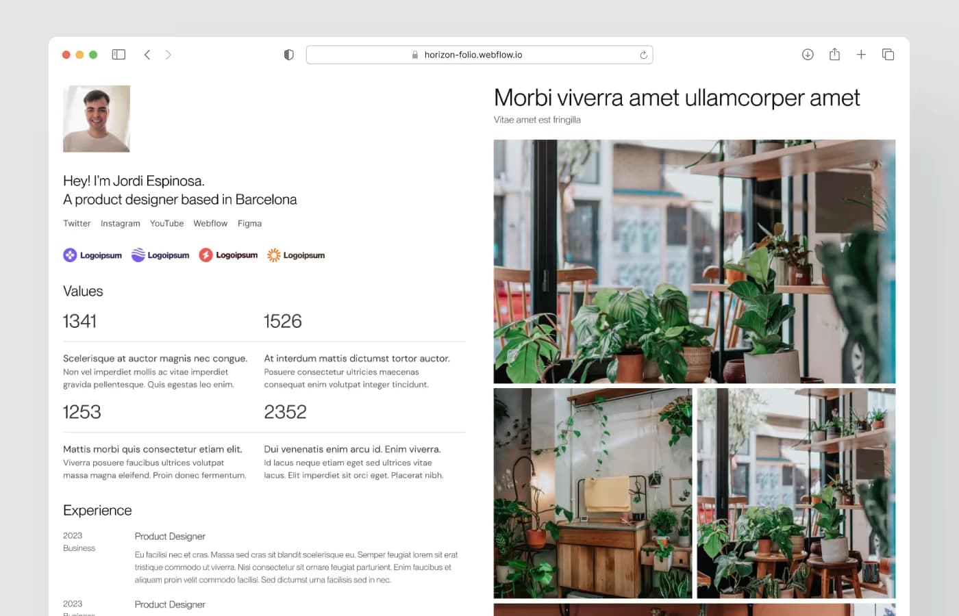 Horizon Folio · Portfolio Website template, screen 2