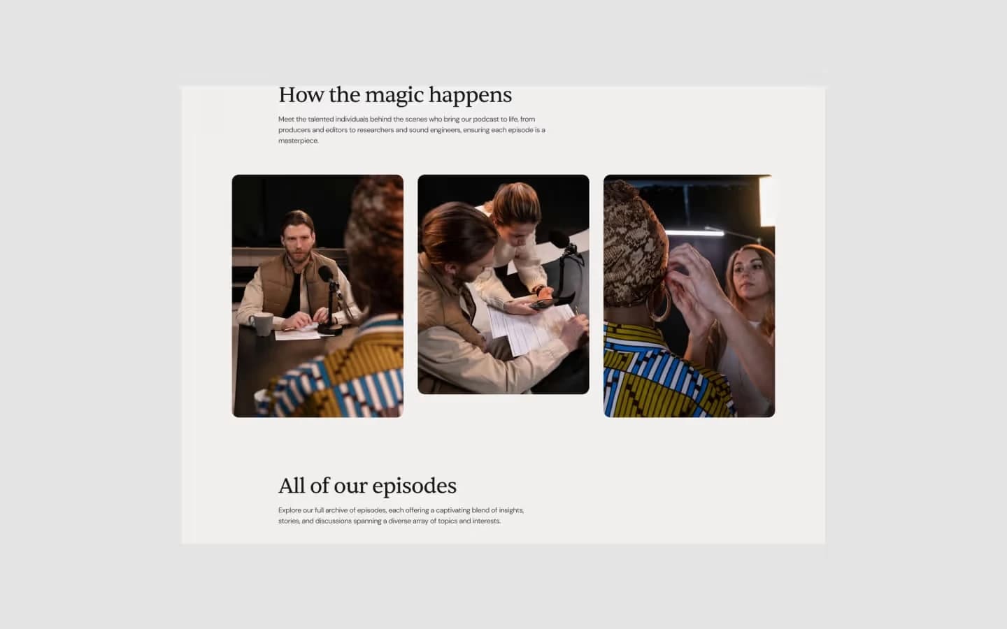 Podcast Hub template, screen 4