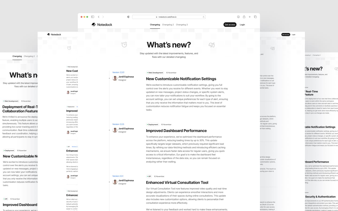 Notedock template, main screen