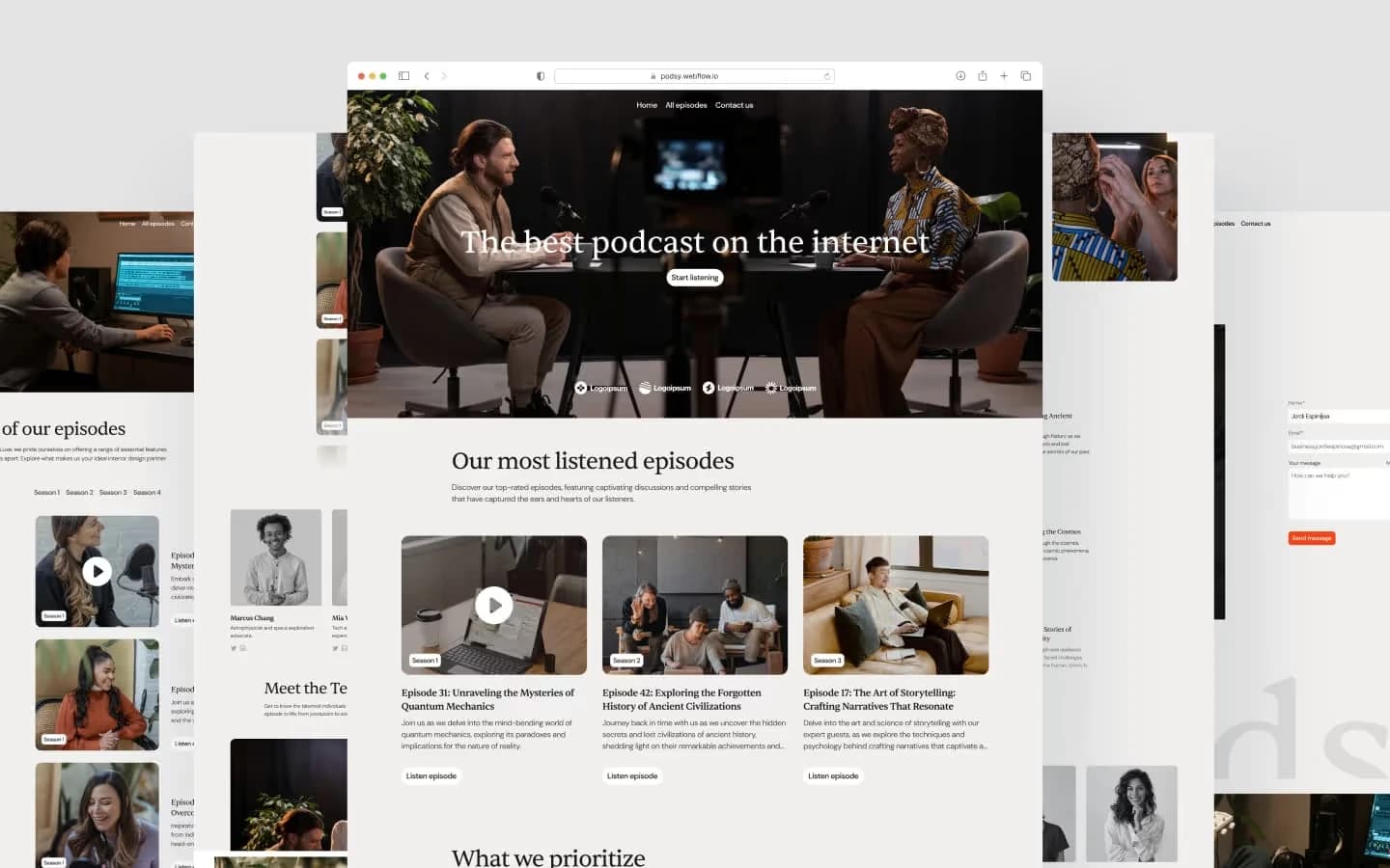 Podcast Hub template, main screen