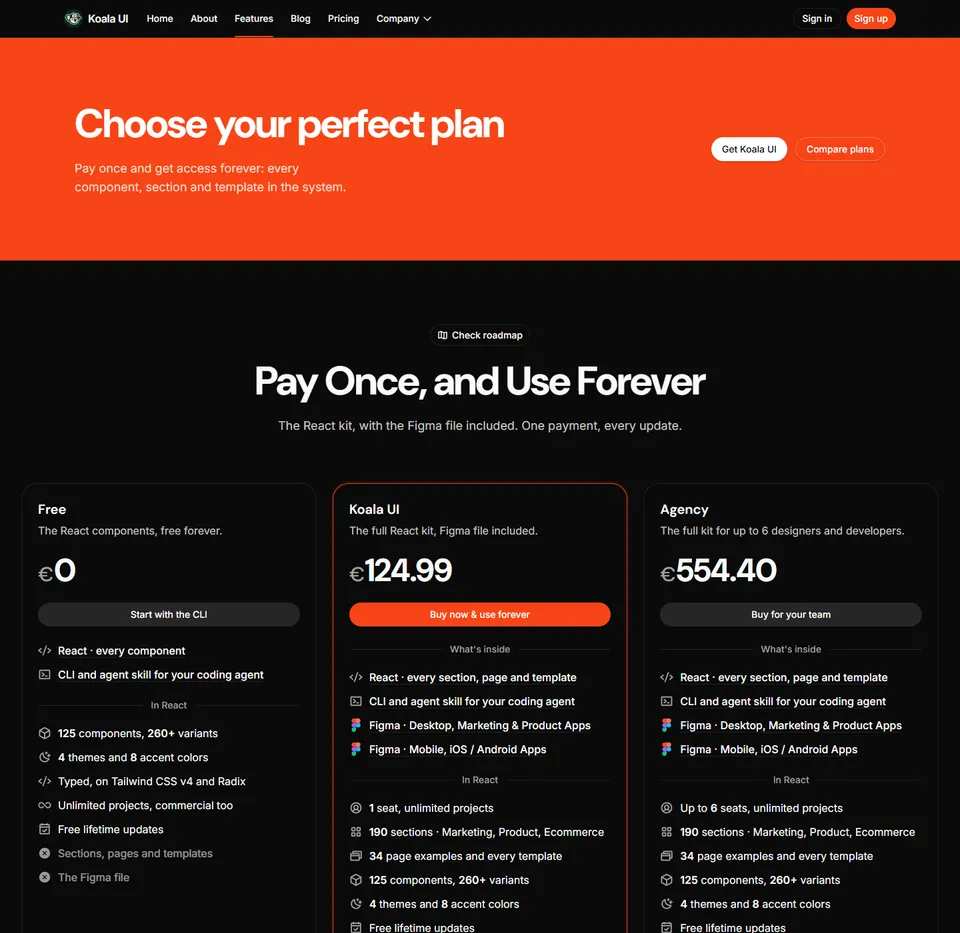 A pricing page: a brand header over three plans