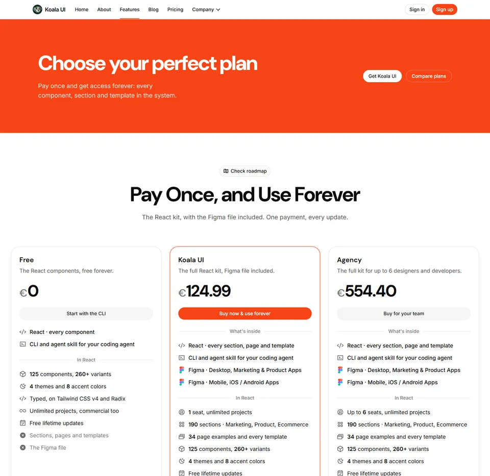 A pricing page: a brand header over three plans